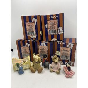 Vintage Enesco Penny Whistle Lane Lot of 5 Holiday Figurines Bear Doll Cat Mice‎